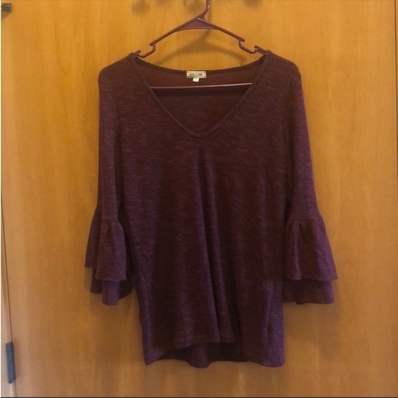 Nordstrom Size Large Bell Sleeve Heathered Purple Top - Picture 5 of 10